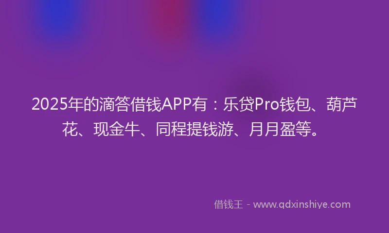 2025年的滴答借钱APP有：乐贷Pro钱包、葫芦花、现金牛、同程提钱游、月月盈等。