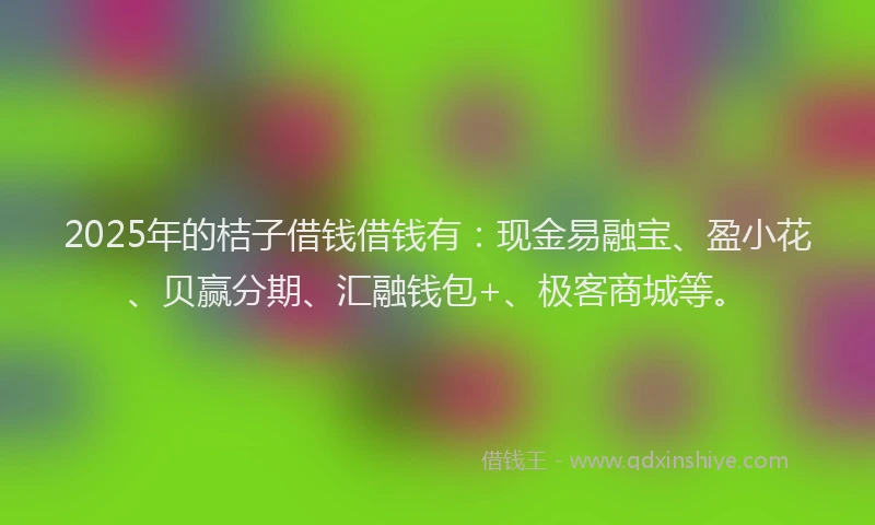 2025年的桔子借钱借钱有：现金易融宝、盈小花、贝赢分期、汇融钱包+、极客商城等。