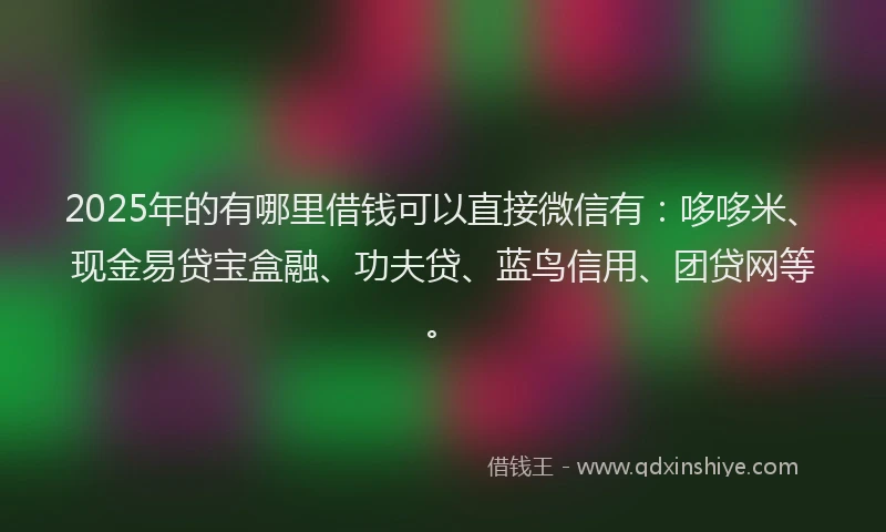 2025年的有哪里借钱可以直接微信有：哆哆米、现金易贷宝盒融、功夫贷、蓝鸟信用、团贷网等。