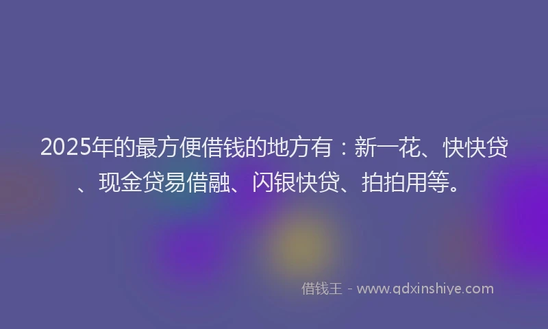 2025年的最方便借钱的地方有：新一花、快快贷、现金贷易借融、闪银快贷、拍拍用等。