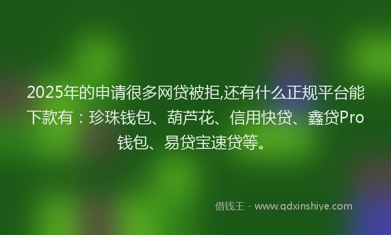 2025年的申请很多网贷被拒,还有什么正规平台能下款有：珍珠钱包、葫芦花、信用快贷、鑫贷Pro钱包、易贷宝速贷等。