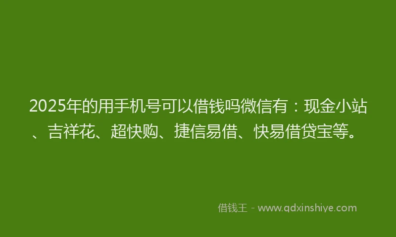 2025年的用手机号可以借钱吗微信有：现金小站、吉祥花、超快购、捷信易借、快易借贷宝等。