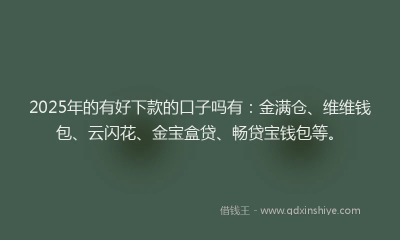 2025年的有好下款的口子吗有：金满仓、维维钱包、云闪花、金宝盒贷、畅贷宝钱包等。