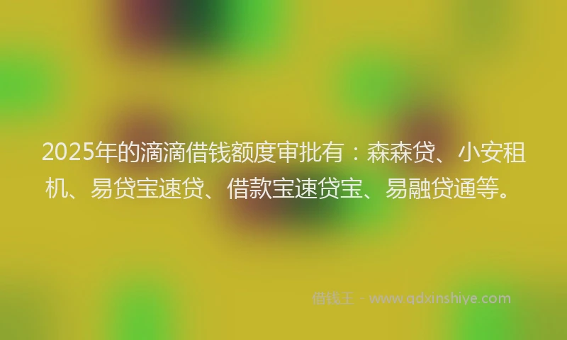 2025年的滴滴借钱额度审批有：森森贷、小安租机、易贷宝速贷、借款宝速贷宝、易融贷通等。
