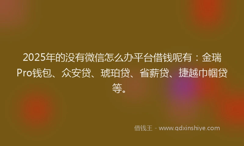 2025年的没有微信怎么办平台借钱呢有：金瑞Pro钱包、众安贷、琥珀贷、省薪贷、捷越巾帼贷等。
