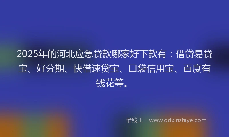 2025年的河北应急贷款哪家好下款有：借贷易贷宝、好分期、快借速贷宝、口袋信用宝、百度有钱花等。