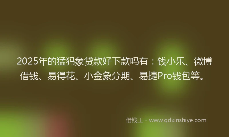 2025年的猛犸象贷款好下款吗有：钱小乐、微博借钱、易得花、小金象分期、易捷Pro钱包等。
