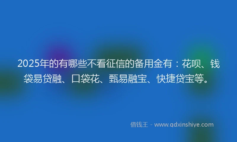 2025年的有哪些不看征信的备用金有：花呗、钱袋易贷融、口袋花、甄易融宝、快捷贷宝等。