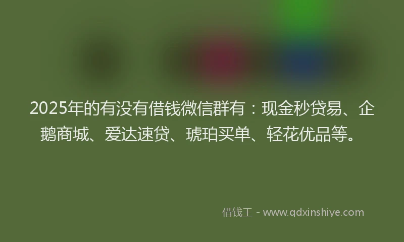 2025年的有没有借钱微信群有：现金秒贷易、企鹅商城、爱达速贷、琥珀买单、轻花优品等。