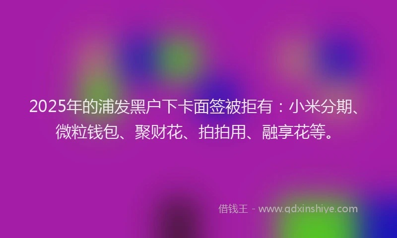 2025年的浦发黑户下卡面签被拒有：小米分期、微粒钱包、聚财花、拍拍用、融享花等。