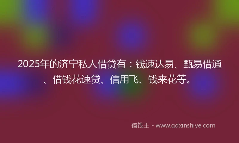 2025年的济宁私人借贷有：钱速达易、甄易借通、借钱花速贷、信用飞、钱来花等。