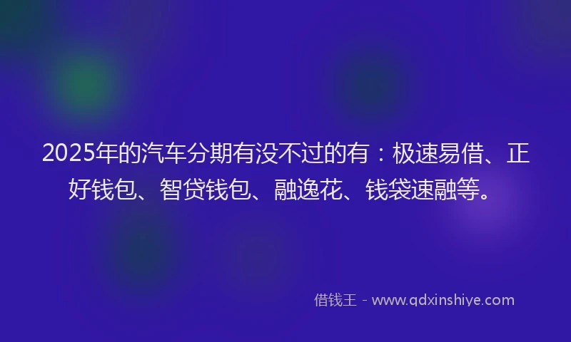 2025年的汽车分期有没不过的有：极速易借、正好钱包、智贷钱包、融逸花、钱袋速融等。