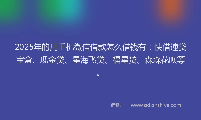 2025年的用手机微信借款怎么借钱有：快借速贷宝盒、现金贷、星海飞贷、福星贷、森森花呗等。