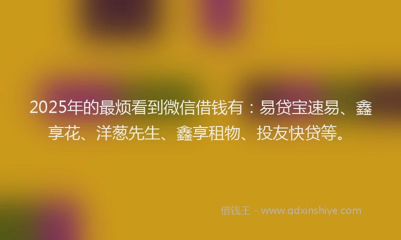 2025年的最烦看到微信借钱有：易贷宝速易、鑫享花、洋葱先生、鑫享租物、投友快贷等。