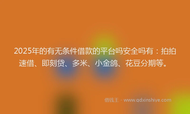 2025年的有无条件借款的平台吗安全吗有：拍拍速借、即刻贷、多米、小金鸽、花豆分期等。