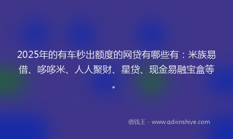 2025年的有车秒出额度的网贷有哪些有：米族易借、哆哆米、人人聚财、星贷、现金易融宝盒等。