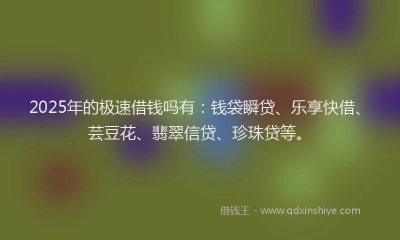 2025年的极速借钱吗有：钱袋瞬贷、乐享快借、芸豆花、翡翠信贷、珍珠贷等。