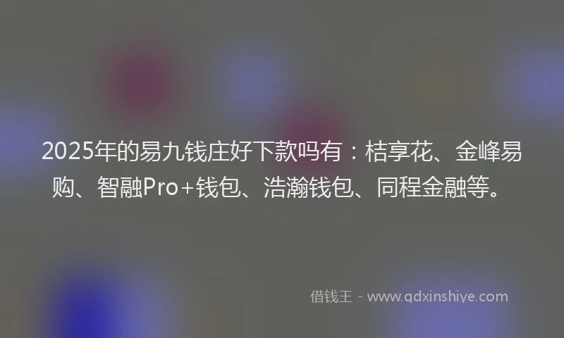 2025年的易九钱庄好下款吗有：桔享花、金峰易购、智融Pro+钱包、浩瀚钱包、同程金融等。