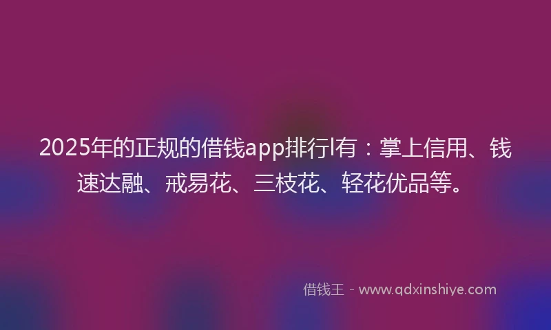 2025年的正规的借钱app排行l有：掌上信用、钱速达融、戒易花、三枝花、轻花优品等。