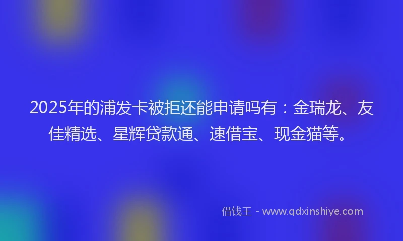 2025年的浦发卡被拒还能申请吗有：金瑞龙、友佳精选、星辉贷款通、速借宝、现金猫等。