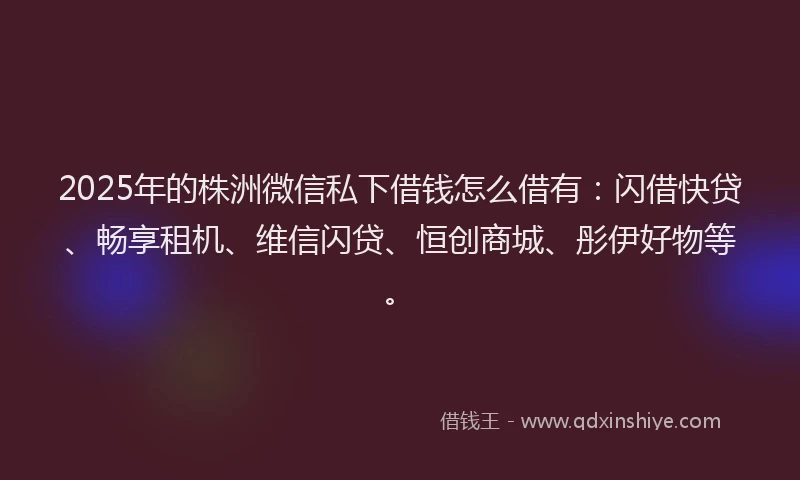 2025年的株洲微信私下借钱怎么借有：闪借快贷、畅享租机、维信闪贷、恒创商城、彤伊好物等。