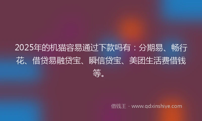 2025年的机猫容易通过下款吗有：分期易、畅行花、借贷易融贷宝、瞬信贷宝、美团生活费借钱等。