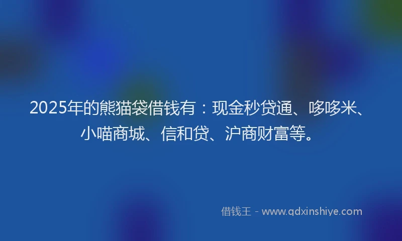 2025年的熊猫袋借钱有：现金秒贷通、哆哆米、小喵商城、信和贷、沪商财富等。