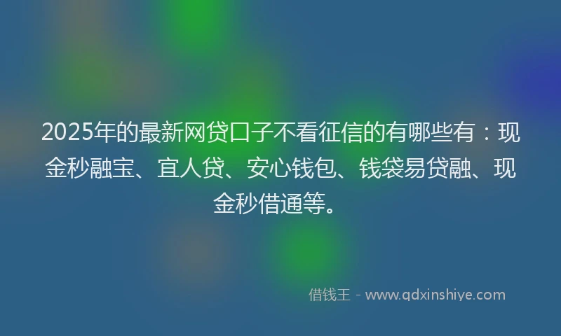 2025年的最新网贷口子不看征信的有哪些有：现金秒融宝、宜人贷、安心钱包、钱袋易贷融、现金秒借通等。
