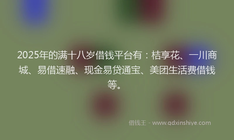 2025年的满十八岁借钱平台有：桔享花、一川商城、易借速融、现金易贷通宝、美团生活费借钱等。