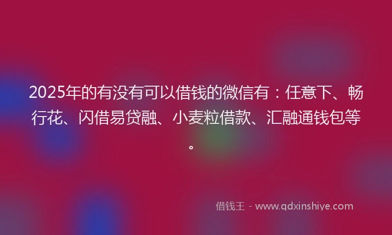 2025年的有没有可以借钱的微信有：任意下、畅行花、闪借易贷融、小麦粒借款、汇融通钱包等。
