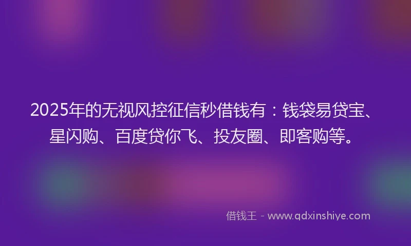 2025年的无视风控征信秒借钱有：钱袋易贷宝、星闪购、百度贷你飞、投友圈、即客购等。