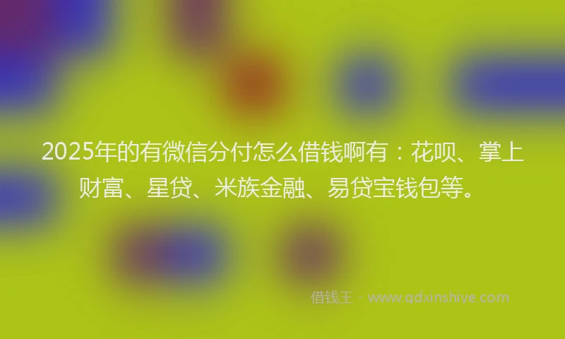 2025年的有微信分付怎么借钱啊有：花呗、掌上财富、星贷、米族金融、易贷宝钱包等。