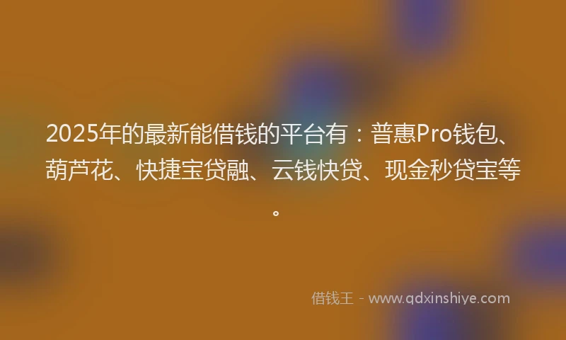2025年的最新能借钱的平台有：普惠Pro钱包、葫芦花、快捷宝贷融、云钱快贷、现金秒贷宝等。