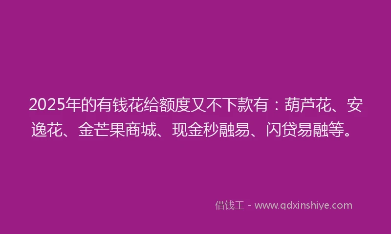 2025年的有钱花给额度又不下款有：葫芦花、安逸花、金芒果商城、现金秒融易、闪贷易融等。