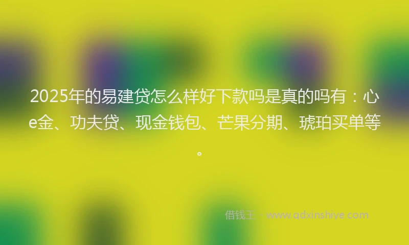 2025年的易建贷怎么样好下款吗是真的吗有：心e金、功夫贷、现金钱包、芒果分期、琥珀买单等。