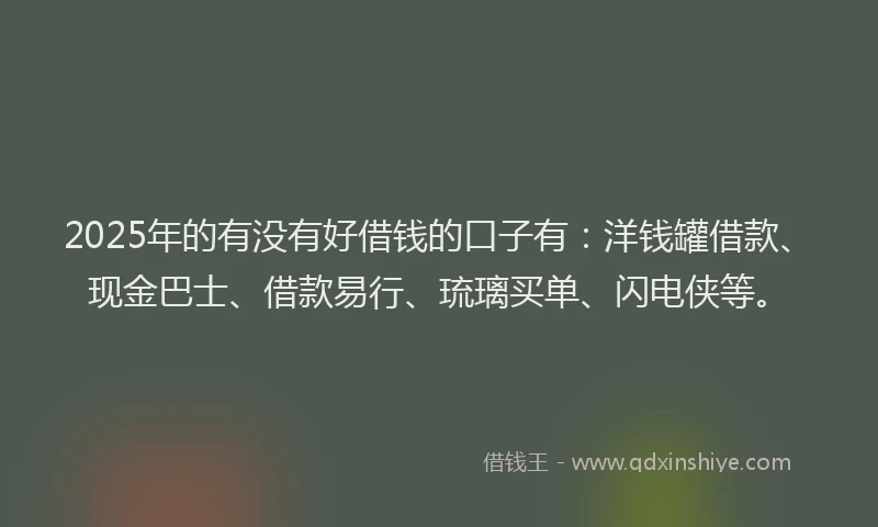2025年的有没有好借钱的口子有：洋钱罐借款、现金巴士、借款易行、琉璃买单、闪电侠等。