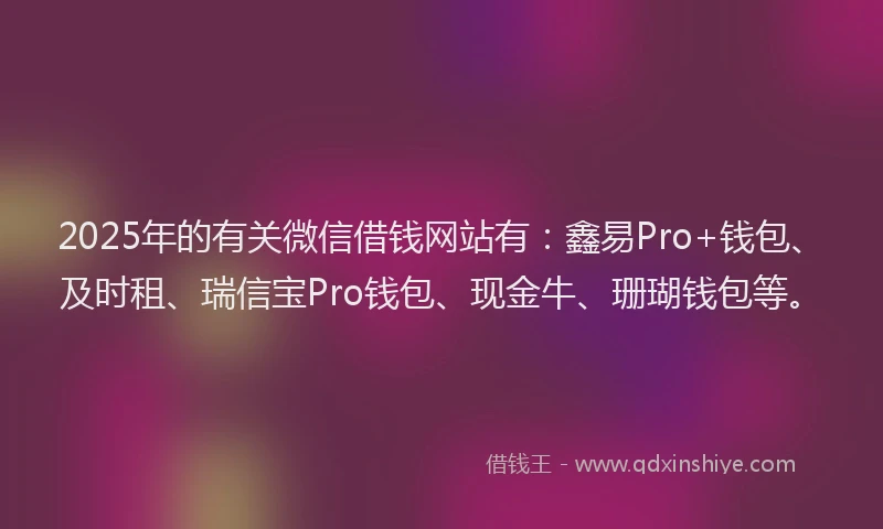 2025年的有关微信借钱网站有：鑫易Pro+钱包、及时租、瑞信宝Pro钱包、现金牛、珊瑚钱包等。