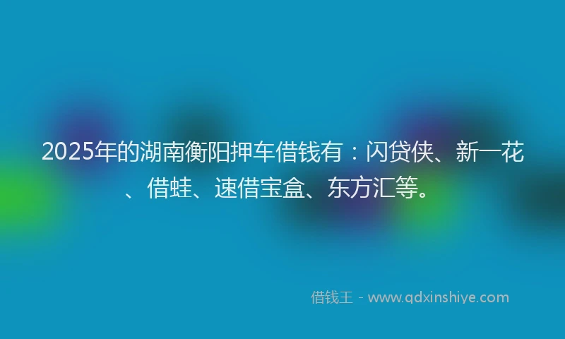 2025年的湖南衡阳押车借钱有：闪贷侠、新一花、借蛙、速借宝盒、东方汇等。