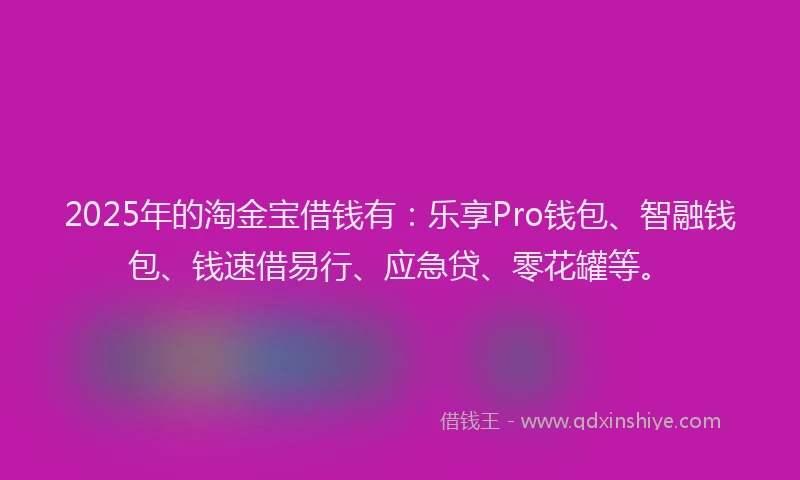 2025年的淘金宝借钱有：乐享Pro钱包、智融钱包、钱速借易行、应急贷、零花罐等。