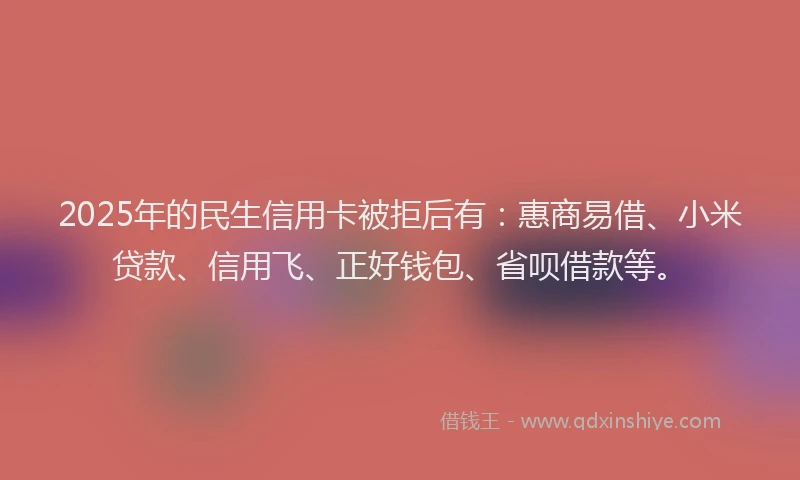 2025年的民生信用卡被拒后有：惠商易借、小米贷款、信用飞、正好钱包、省呗借款等。