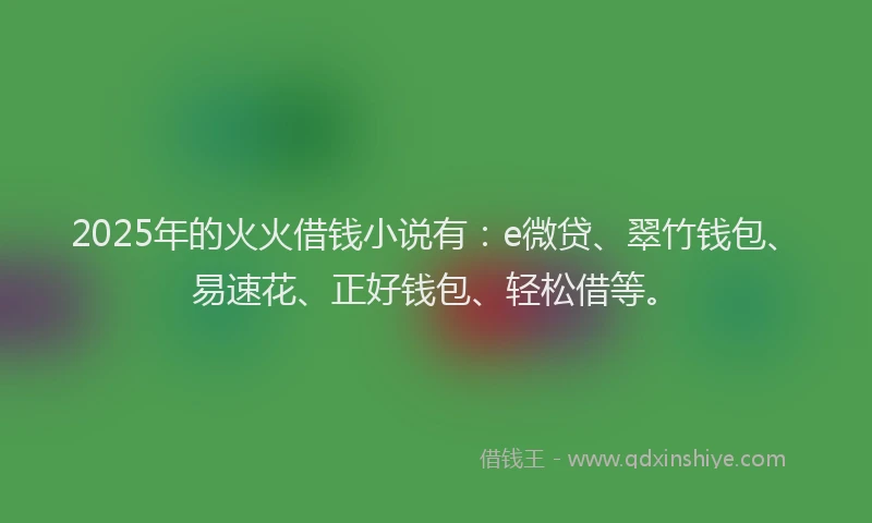 2025年的火火借钱小说有：e微贷、翠竹钱包、易速花、正好钱包、轻松借等。