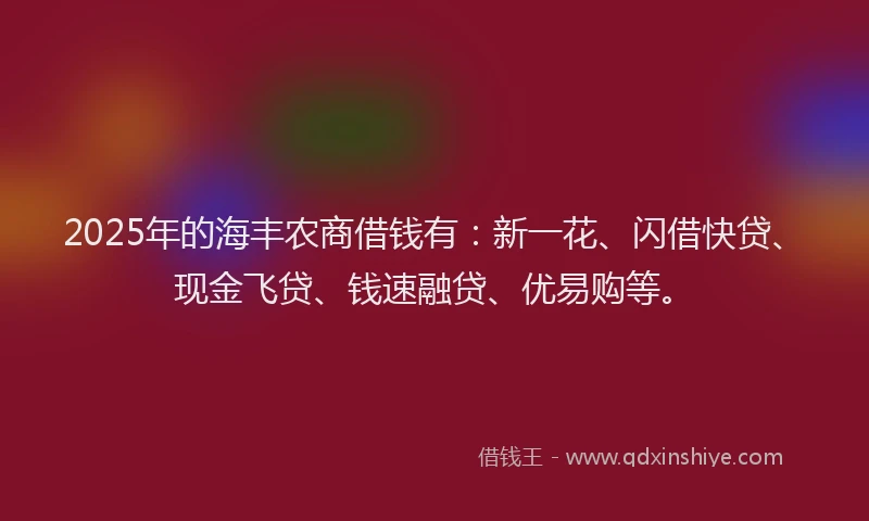 2025年的海丰农商借钱有：新一花、闪借快贷、现金飞贷、钱速融贷、优易购等。