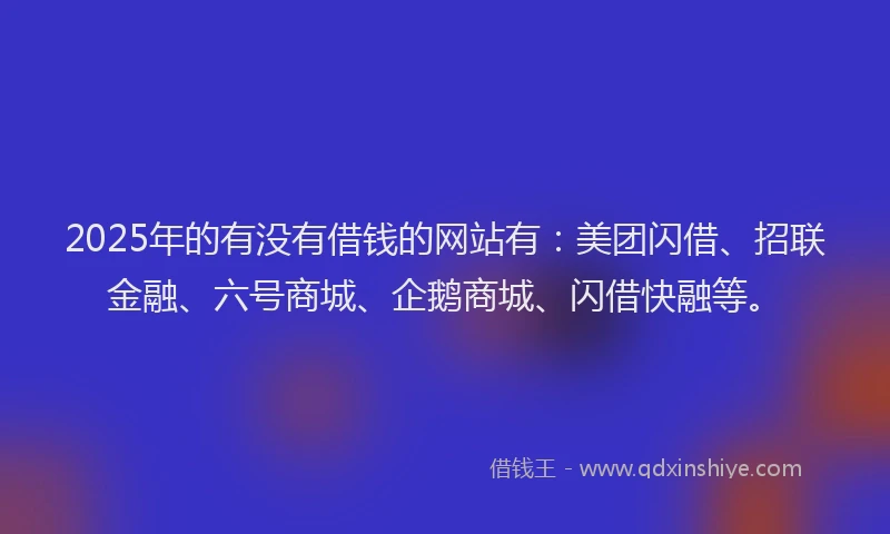 2025年的有没有借钱的网站有：美团闪借、招联金融、六号商城、企鹅商城、闪借快融等。
