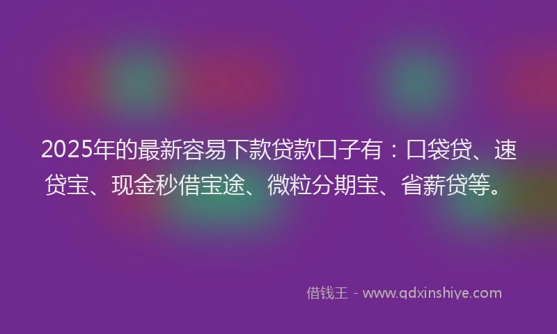 2025年的最新容易下款贷款口子有：口袋贷、速贷宝、现金秒借宝途、微粒分期宝、省薪贷等。