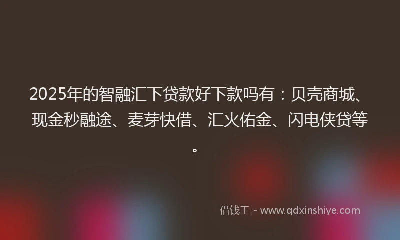 2025年的智融汇下贷款好下款吗有：贝壳商城、现金秒融途、麦芽快借、汇火佑金、闪电侠贷等。