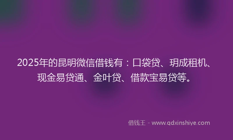 2025年的昆明微信借钱有：口袋贷、玥成租机、现金易贷通、金叶贷、借款宝易贷等。