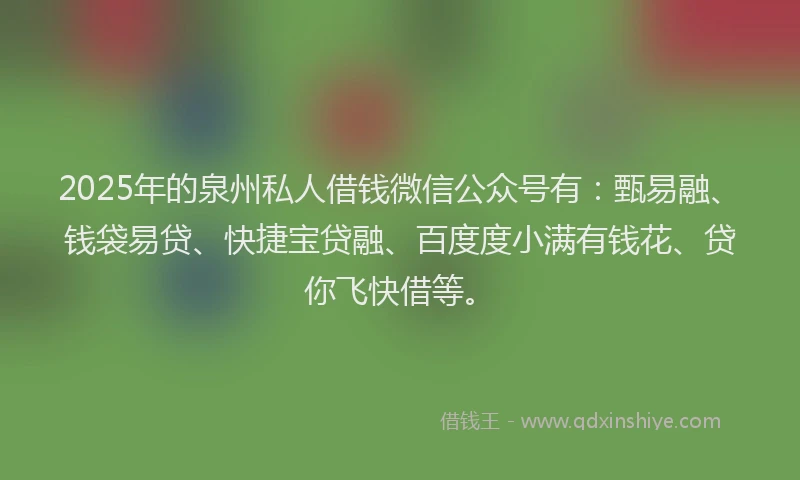 2025年的泉州私人借钱微信公众号有：甄易融、钱袋易贷、快捷宝贷融、百度度小满有钱花、贷你飞快借等。