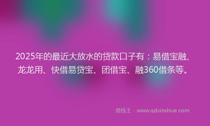 2025年的最近大放水的贷款口子有：易借宝融、龙龙用、快借易贷宝、团借宝、融360借条等。