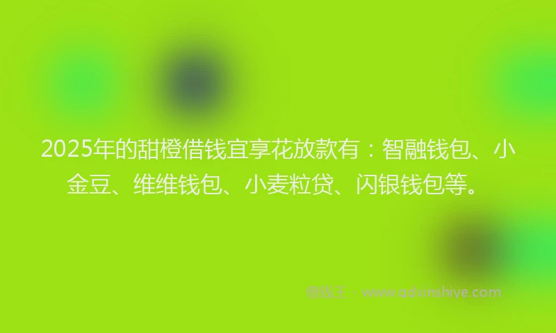2025年的甜橙借钱宜享花放款有：智融钱包、小金豆、维维钱包、小麦粒贷、闪银钱包等。