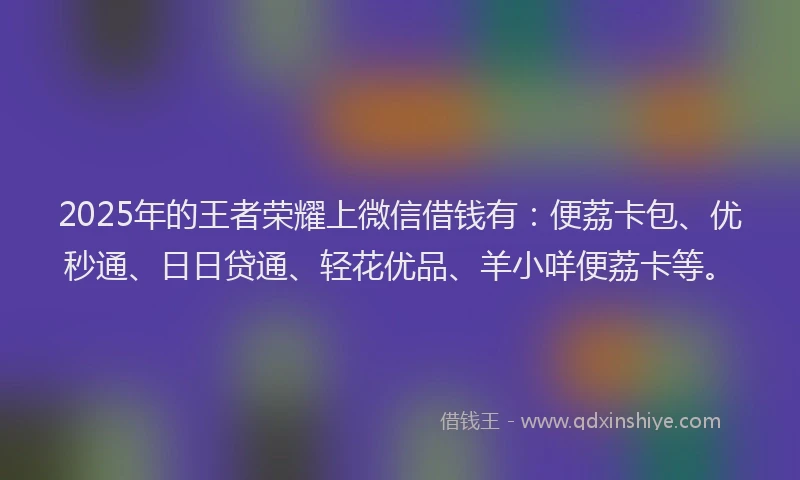 2025年的王者荣耀上微信借钱有：便荔卡包、优秒通、日日贷通、轻花优品、羊小咩便荔卡等。